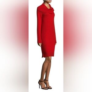 Donna Karan Red Long-Sleeve Cowl Neck Knit Dress